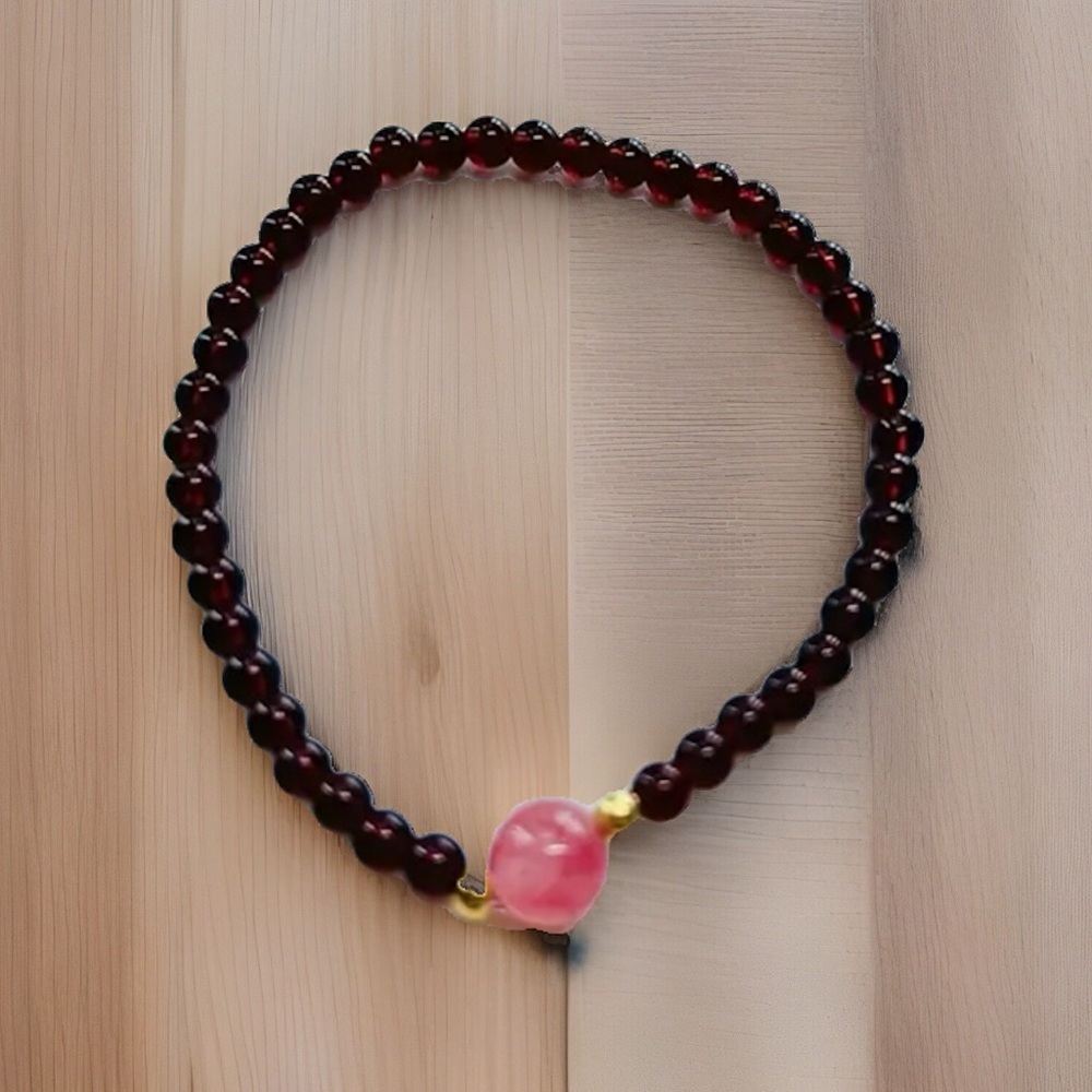 RED GARNET AND PINK CRYSTAL BEADED STRETCH BRACELET